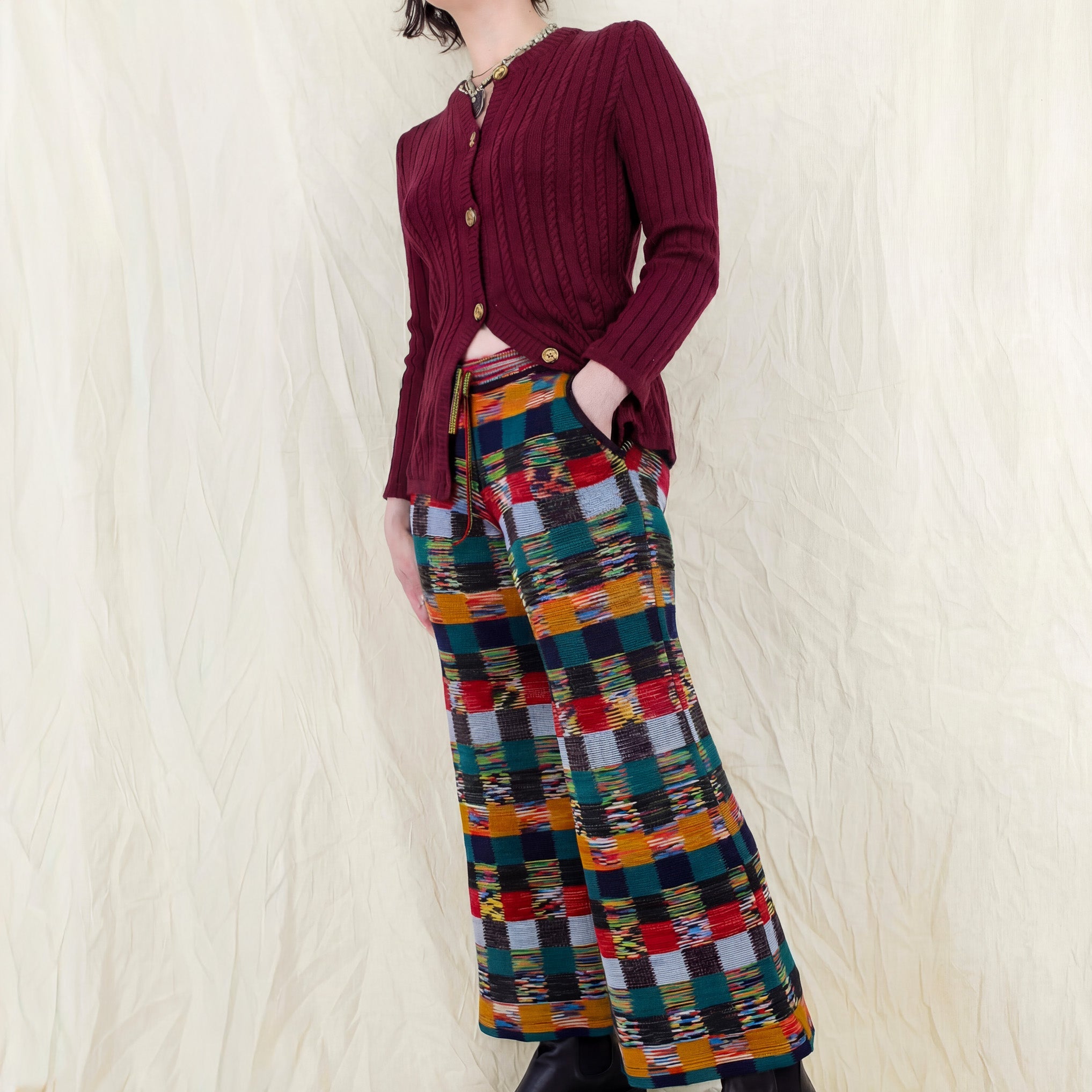 70s céline burgundy cable knit cardigan