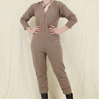 90s les copains taupe knit henley jumpsuit