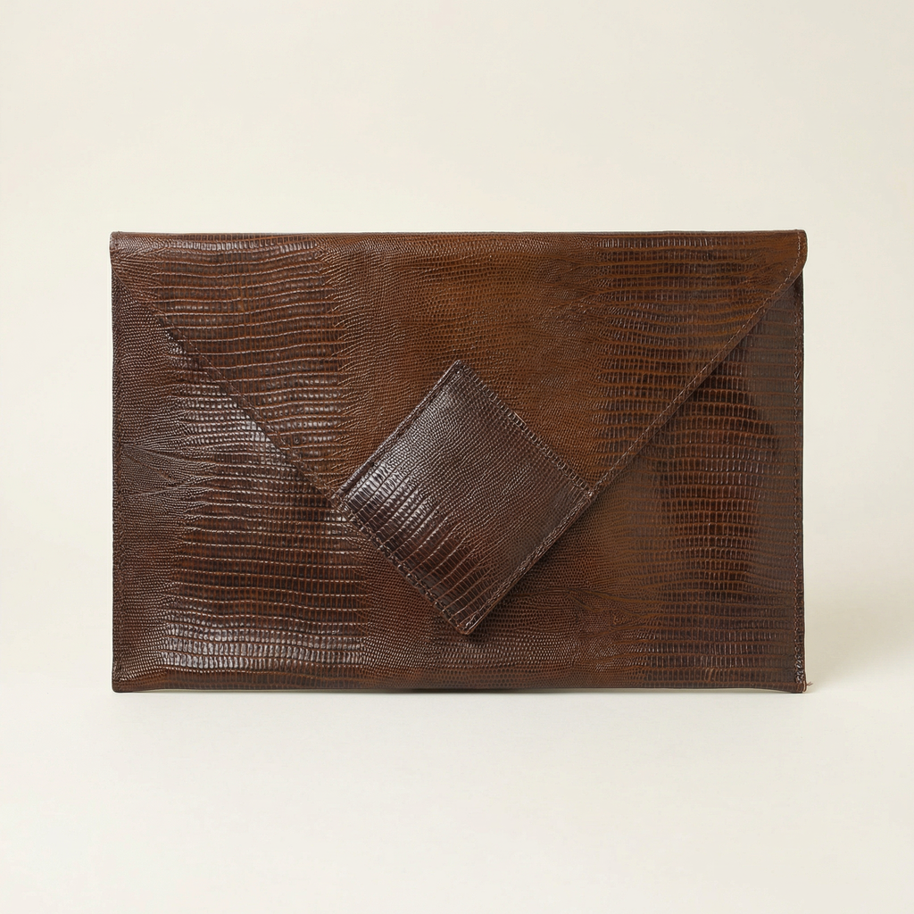 70s reptile-embossed leather envelope clutch