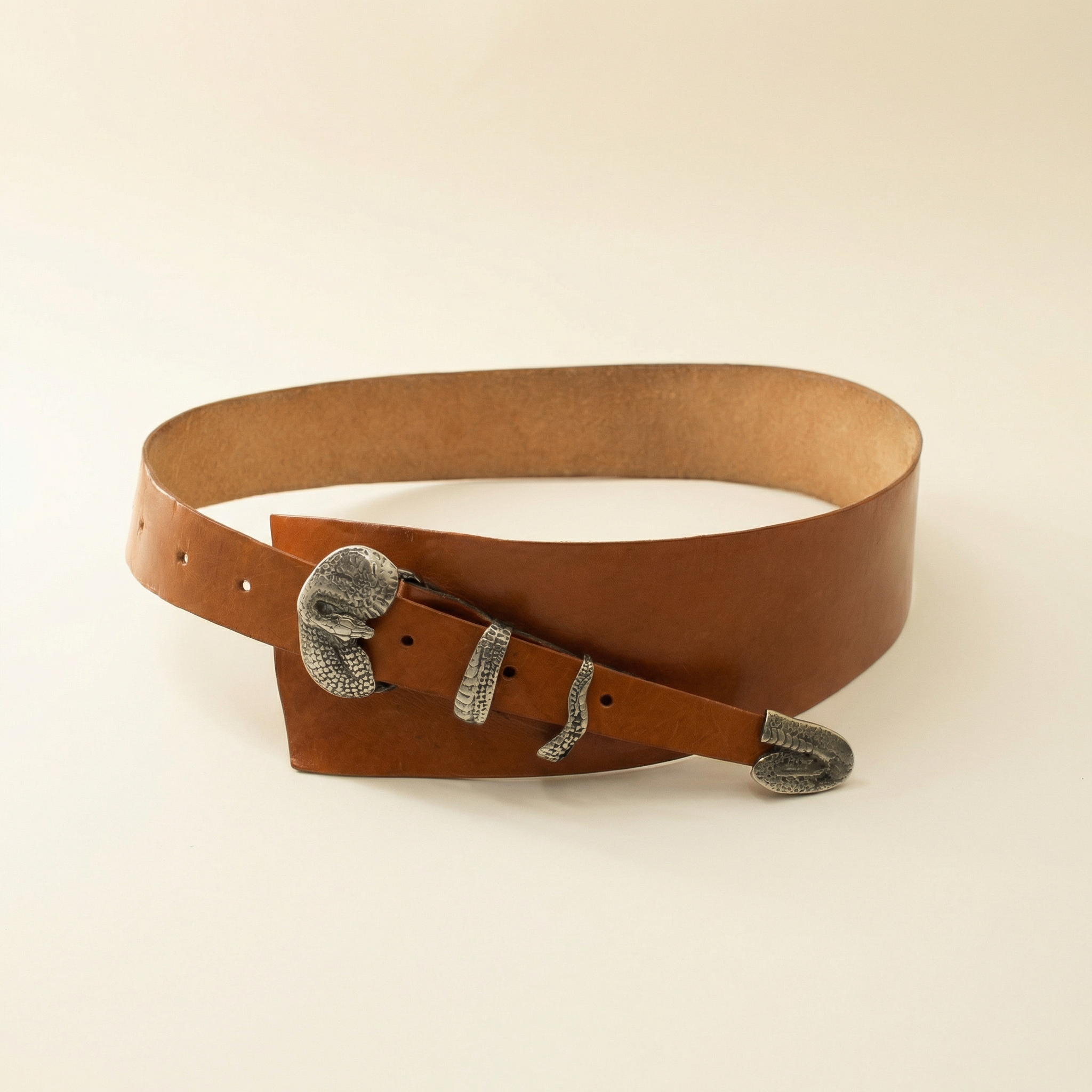 70s snake sterling buckle leather belt