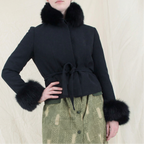 90s italian wool belted jacket with fox fur collar and cuffs