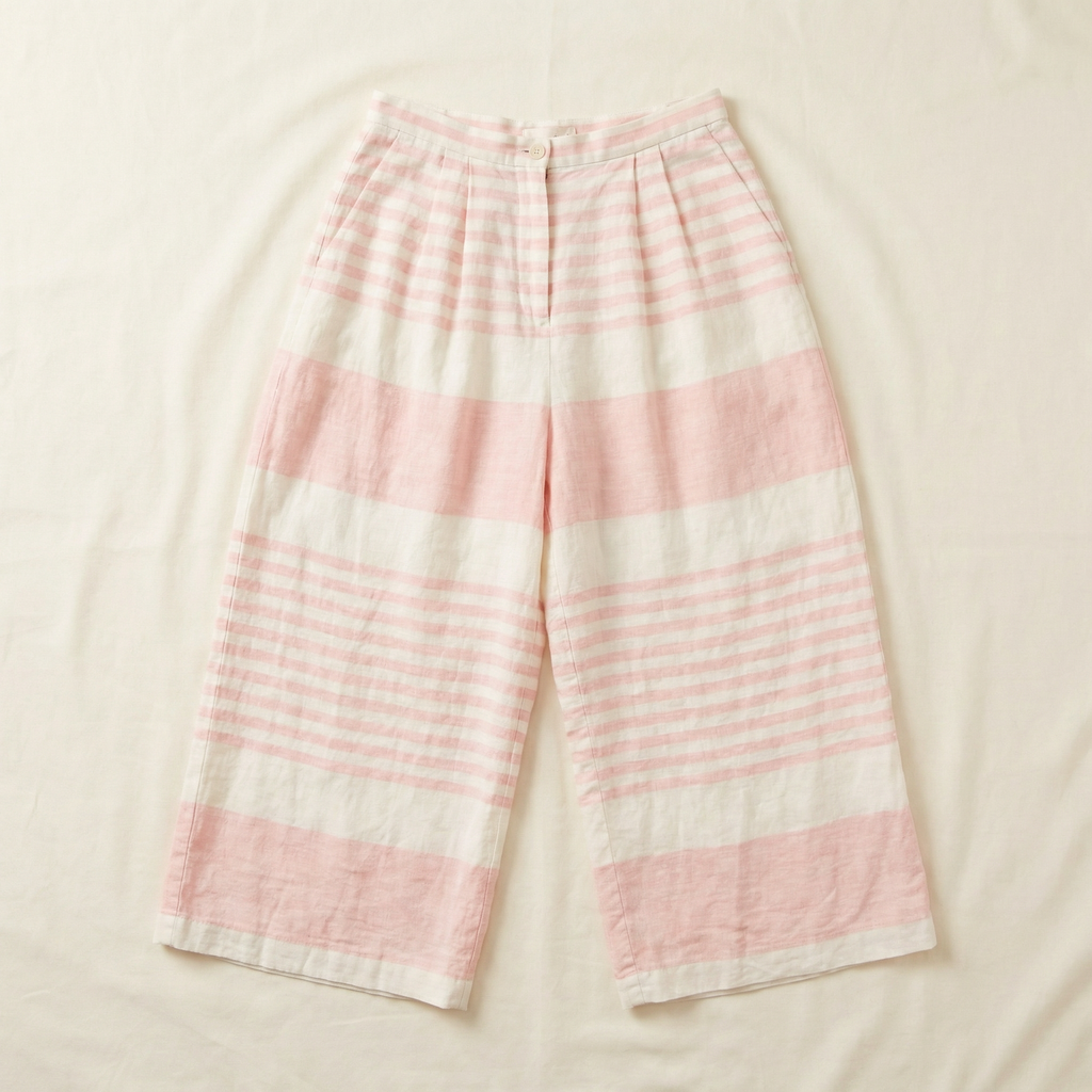 90s ralph lauren pink striped linen gauchos - made in usa