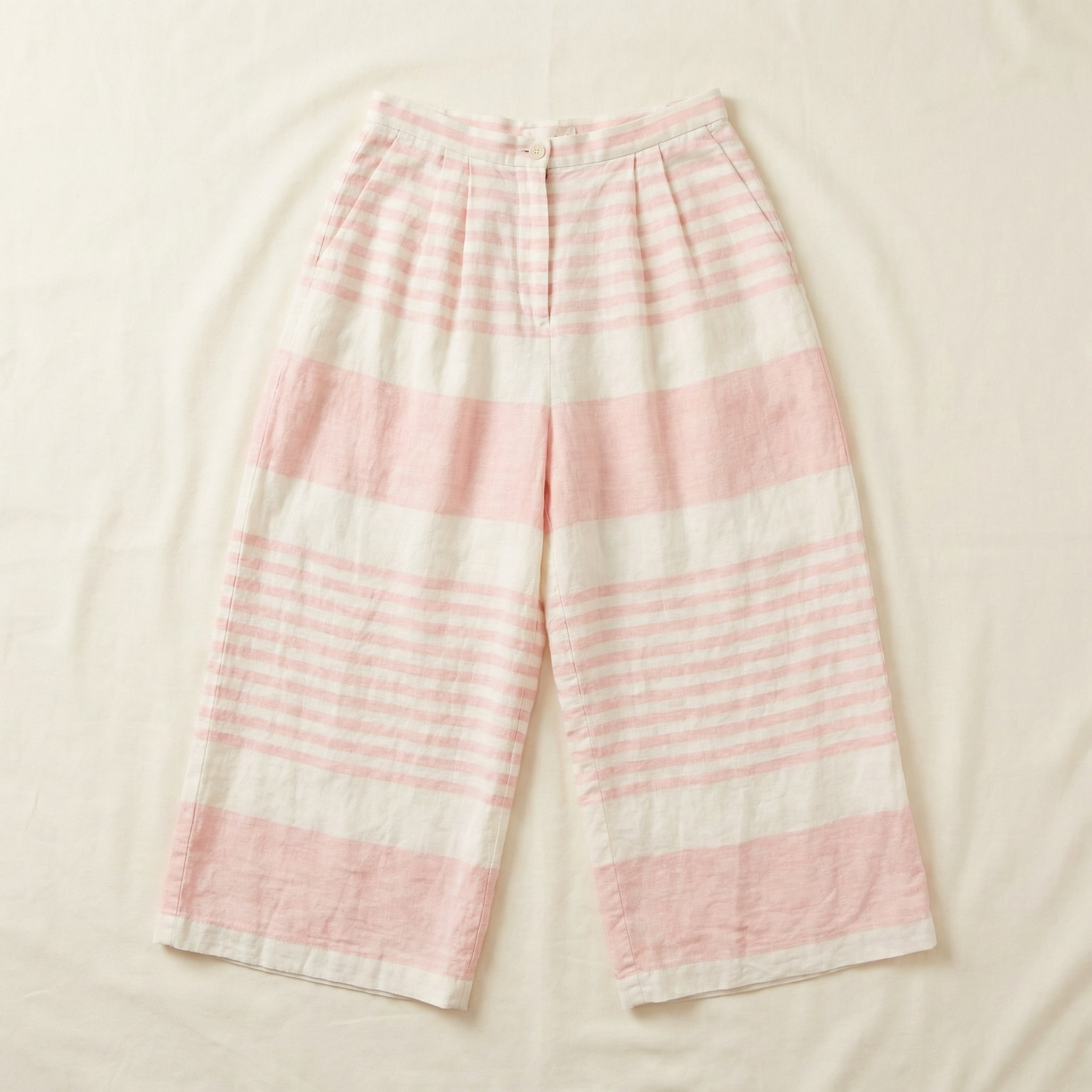 90s ralph lauren pink striped linen gauchos - made in usa