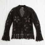 y2k crochet cardigan with suede appliqués and fringe
