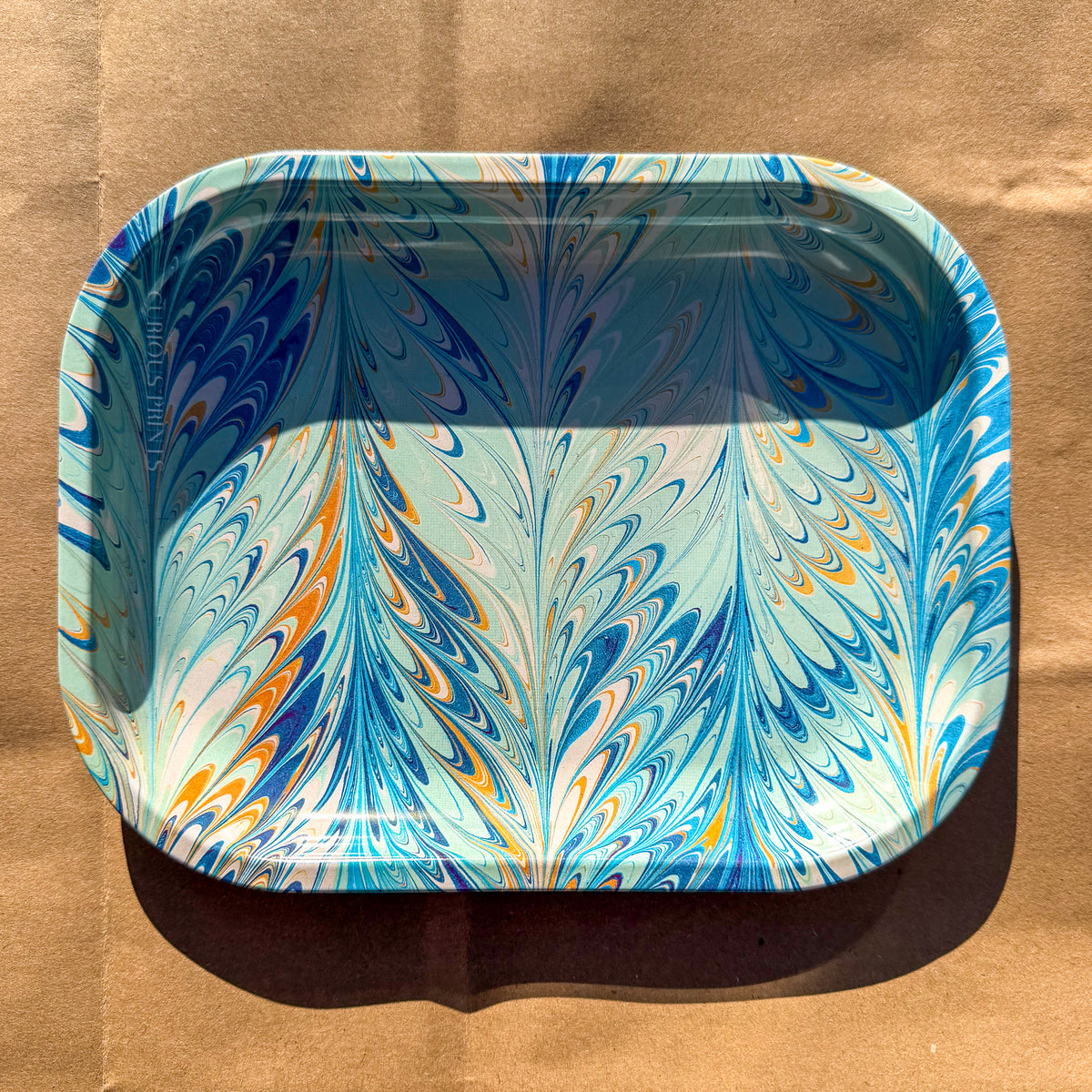blue marbled trinket tray, view 2