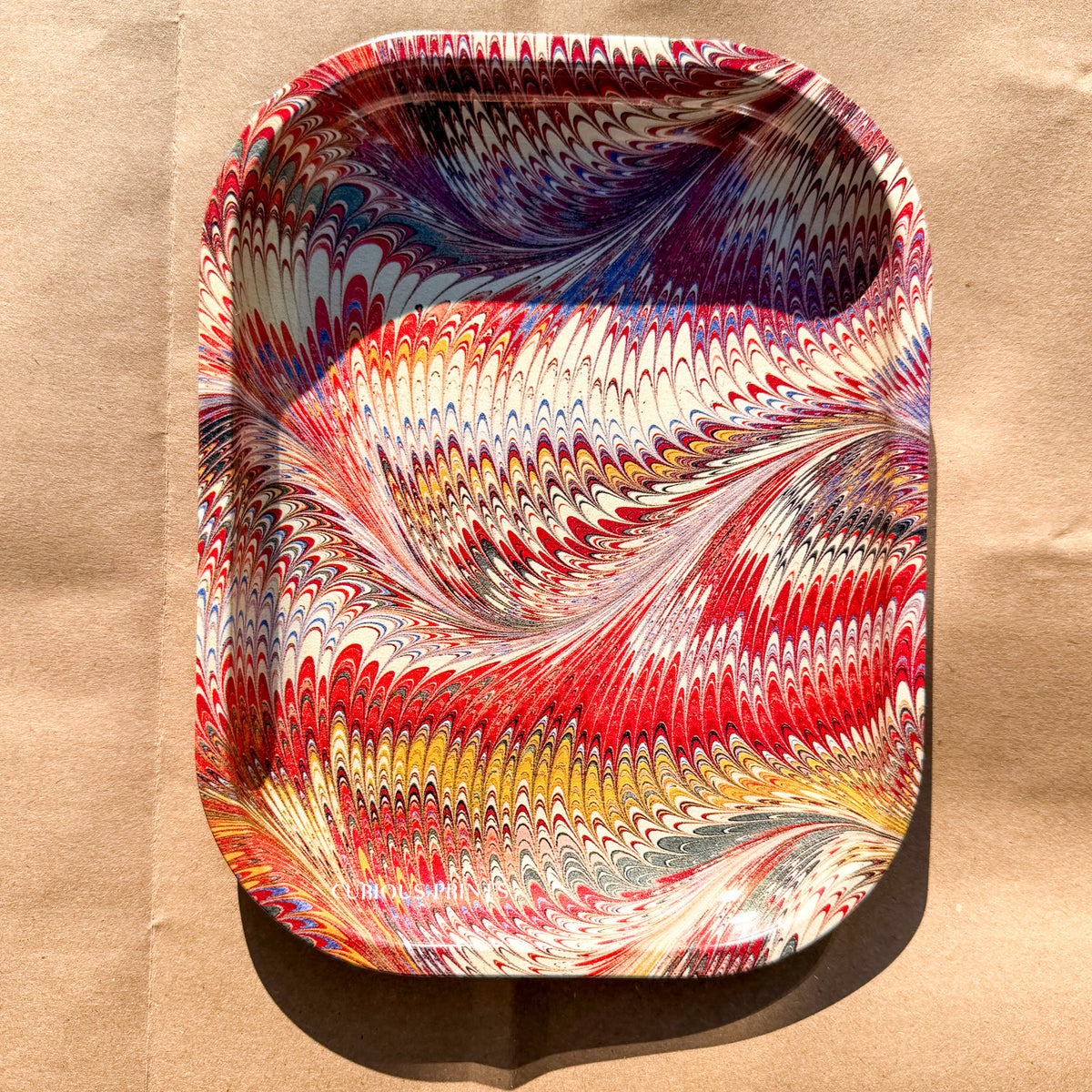 red marbled trinket tray, view 2