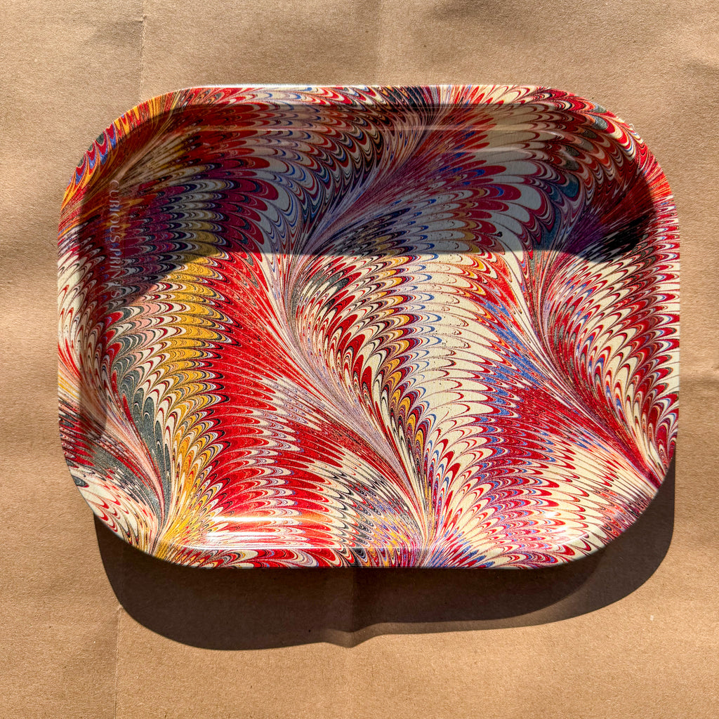 red and gold marbled metal trinket tray