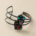 60s sterling turquoise and coral leaf cuff bracelet