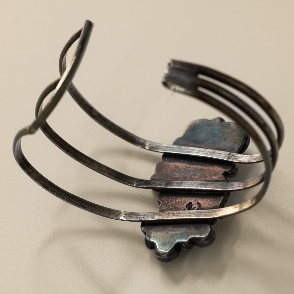 60s sterling turquoise and coral leaf cuff bracelet