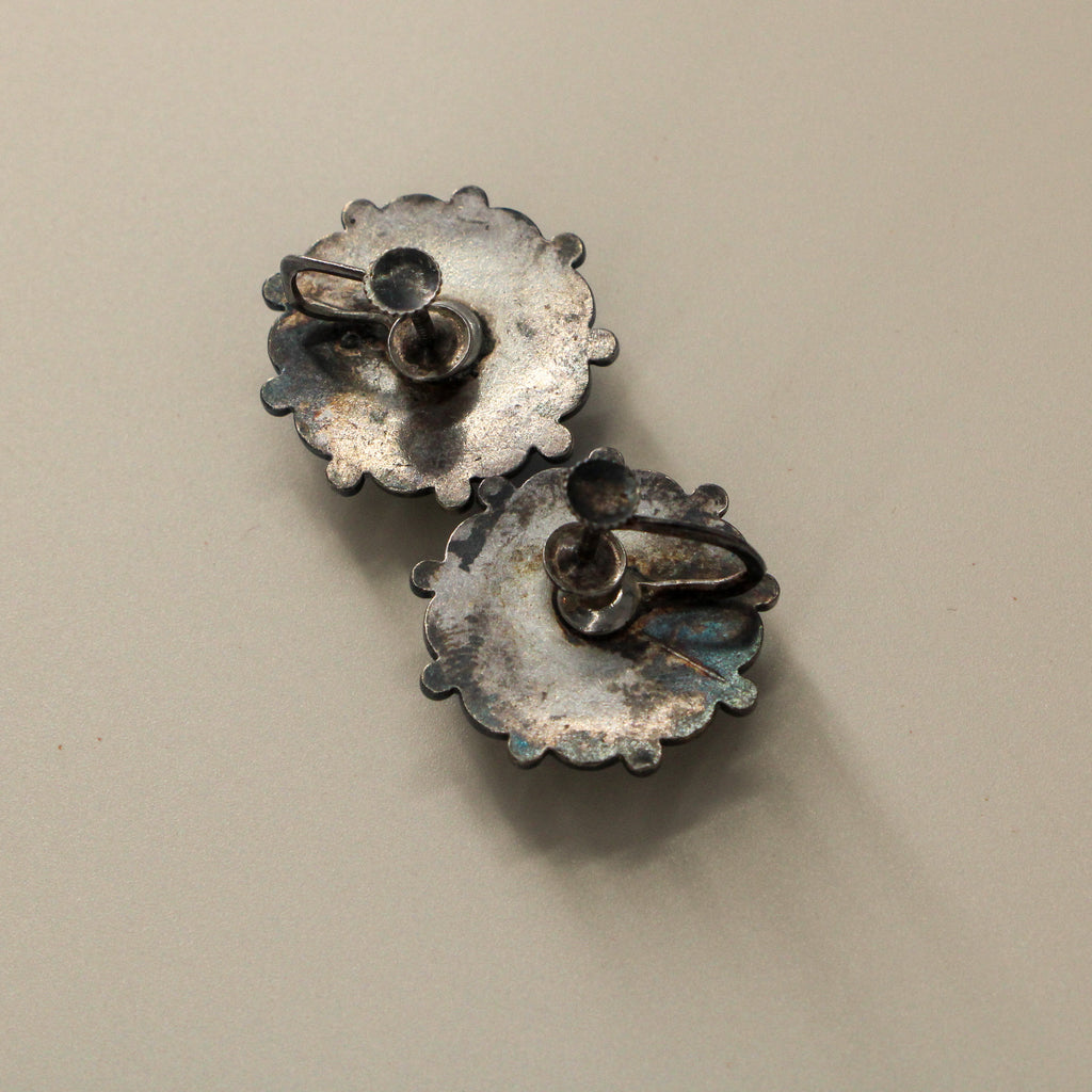 50s sterling beaded large dome screw-back earrings