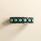 70s turquoise row silver cuff bracelet