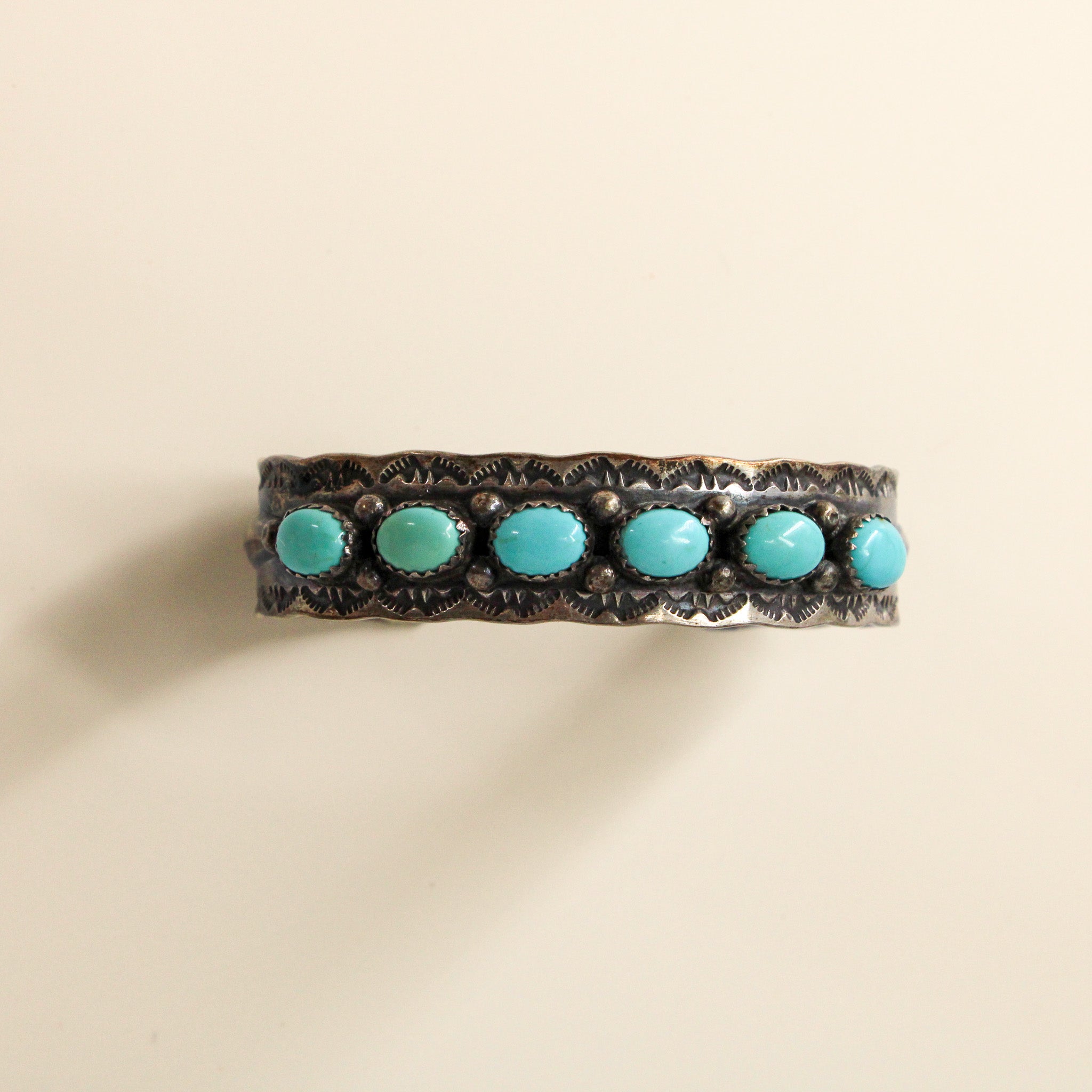 70s turquoise row silver cuff bracelet