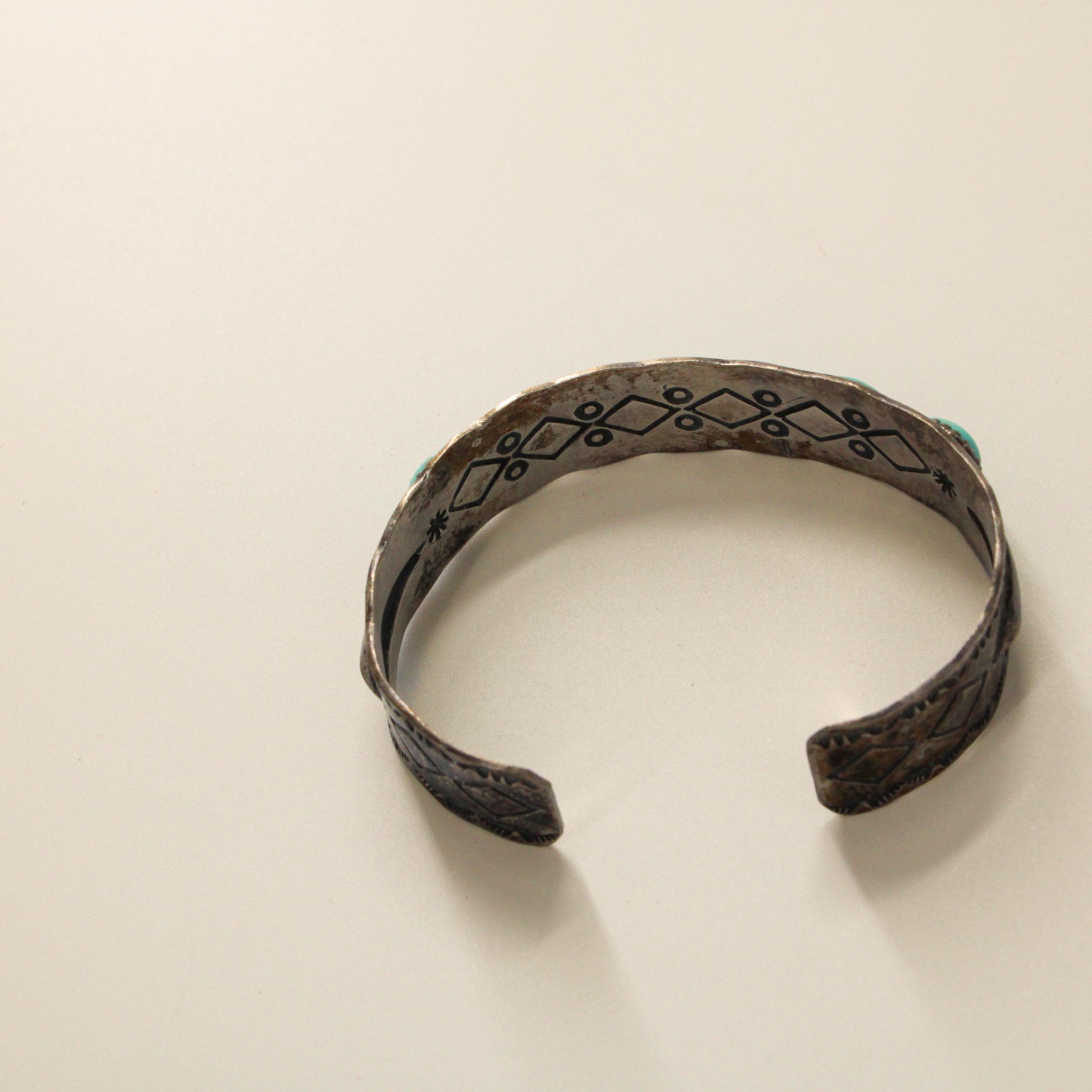 70s turquoise row silver cuff bracelet