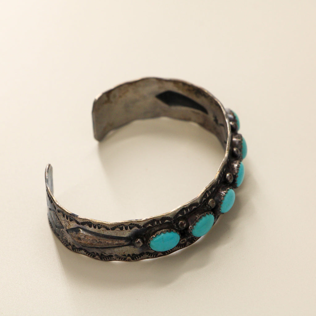 70s turquoise row silver cuff bracelet