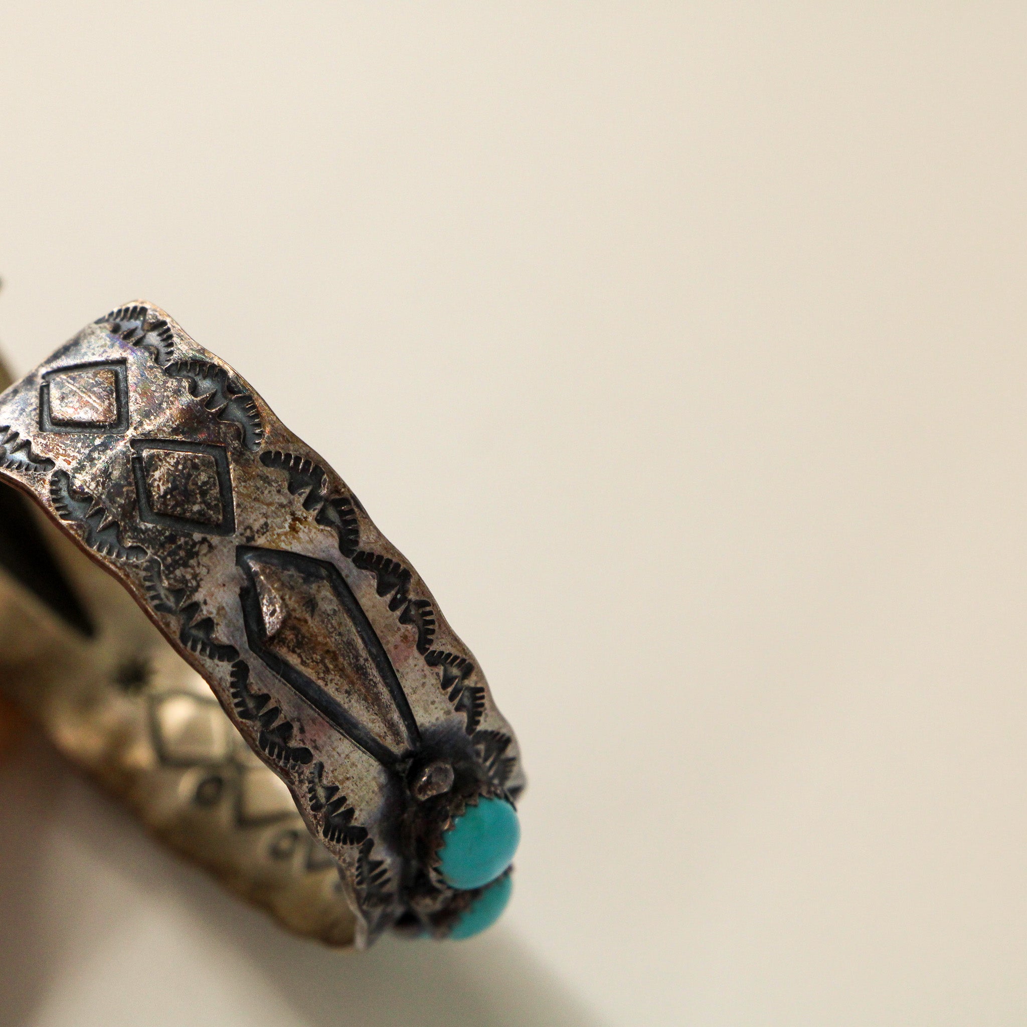 70s turquoise row silver cuff bracelet