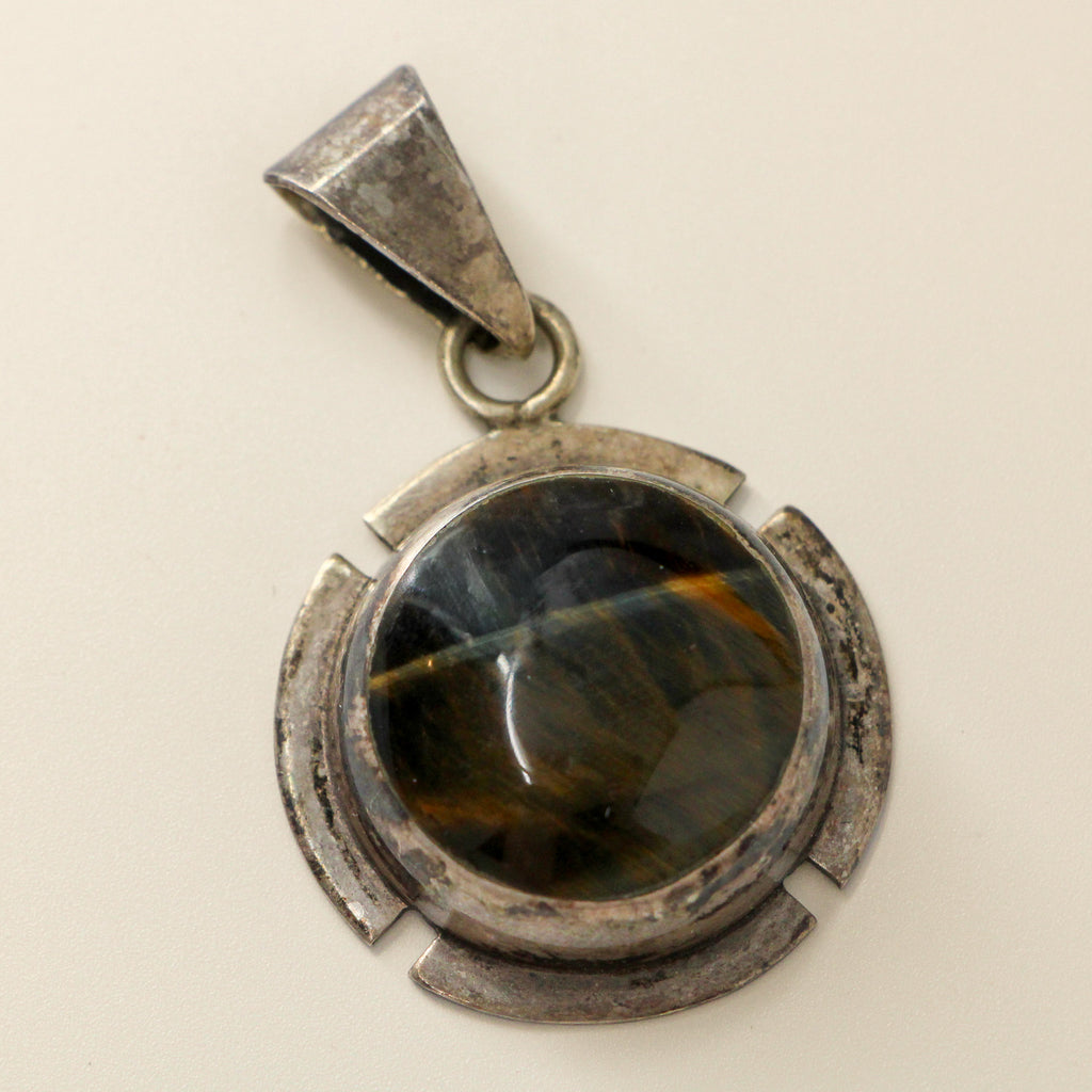 80s sterling taxco tiger’s eye modernist large pendant