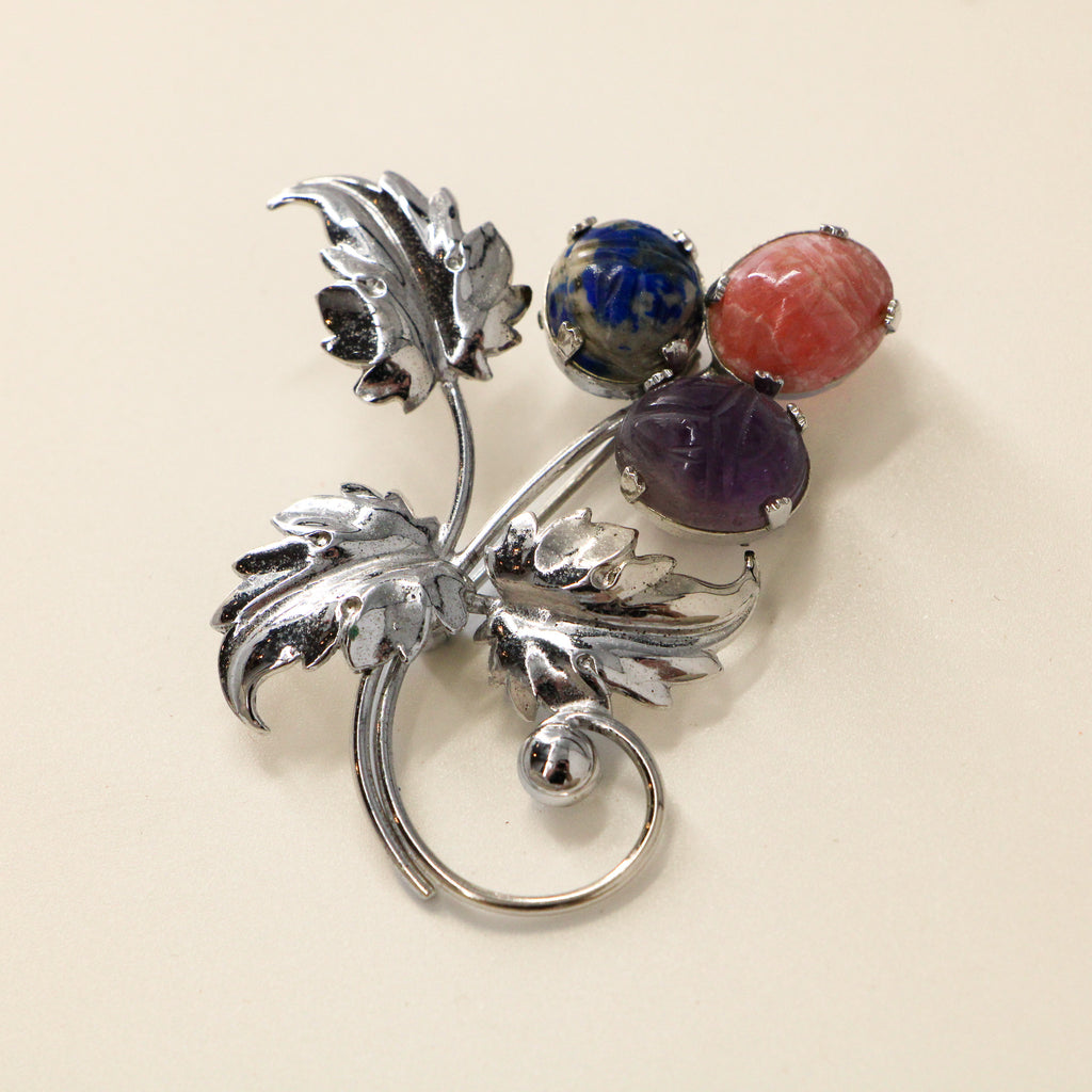 60s sorrento sterling carved scarab gemstone brooch