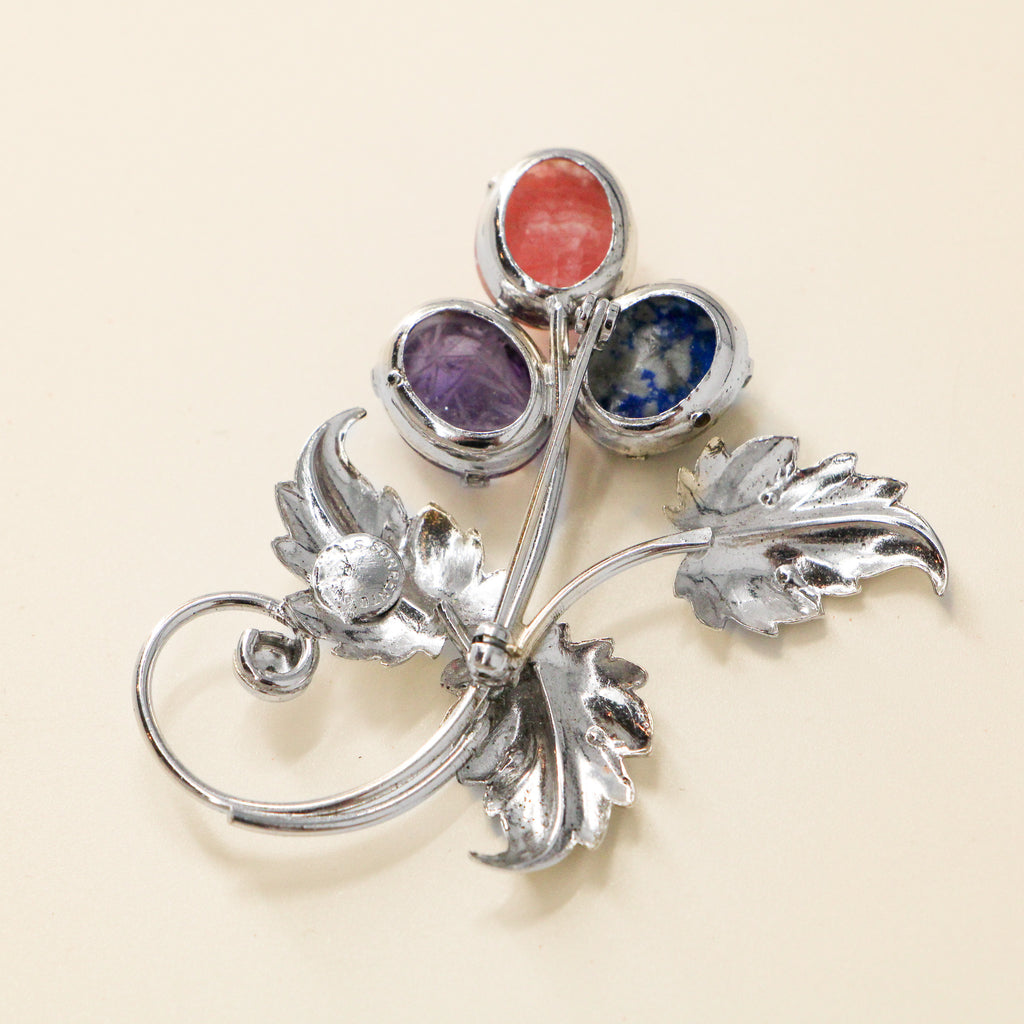 60s sorrento sterling carved scarab gemstone brooch