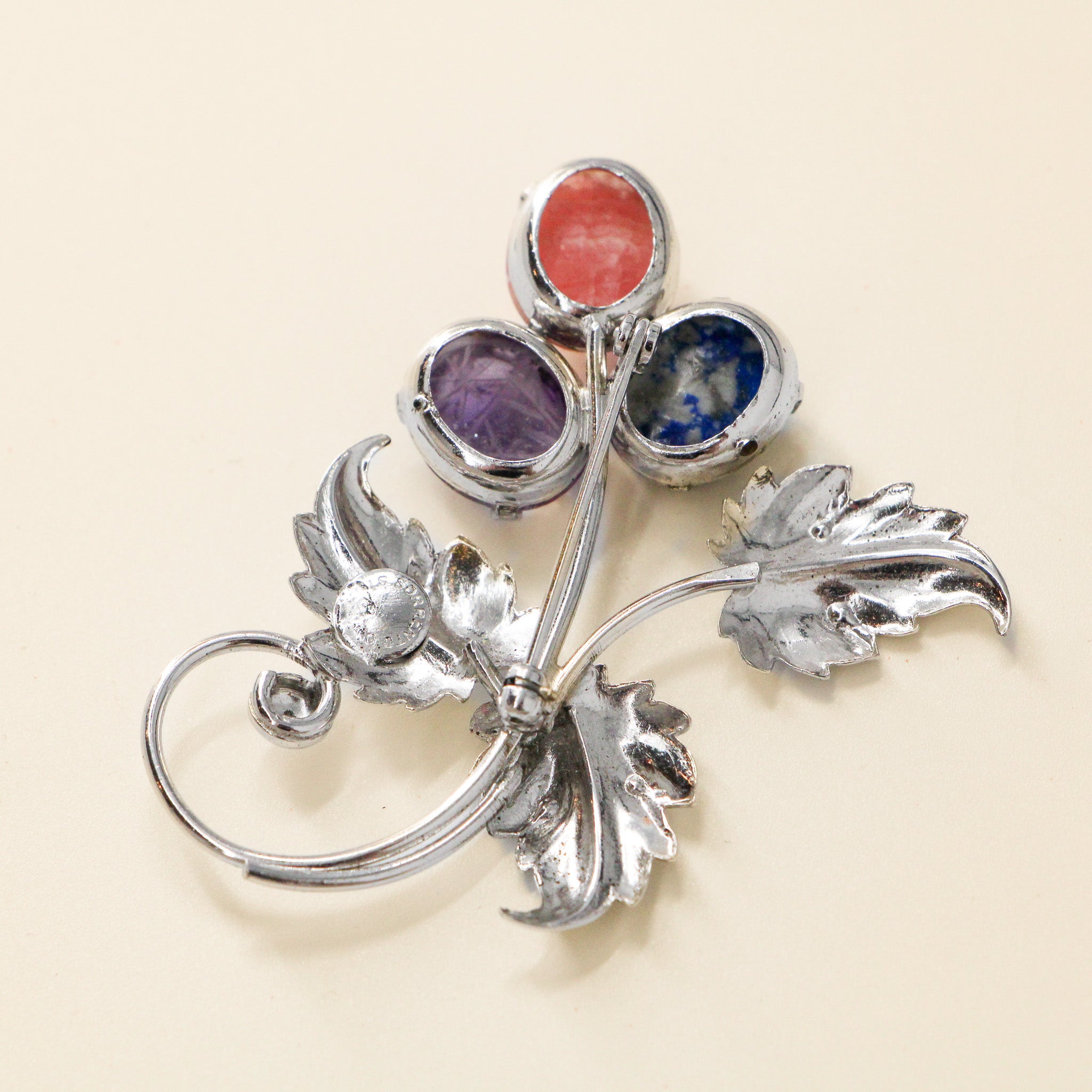 60s sorrento sterling carved scarab gemstone brooch