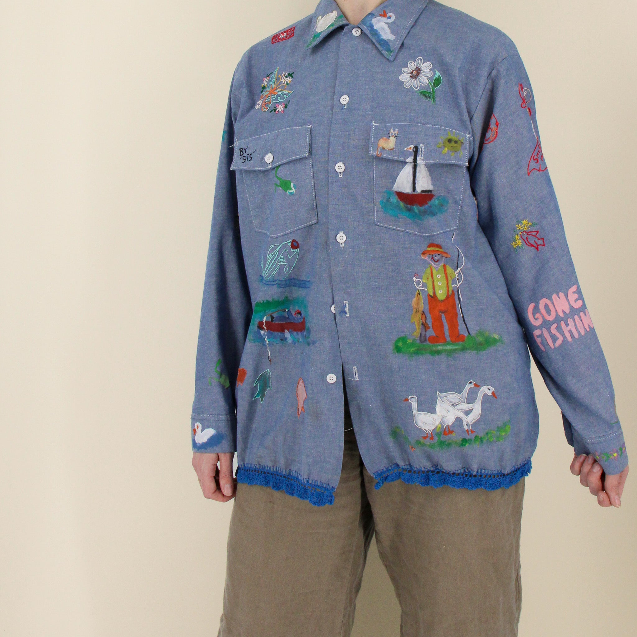 70s by “sis” hand embellished folk art shirt