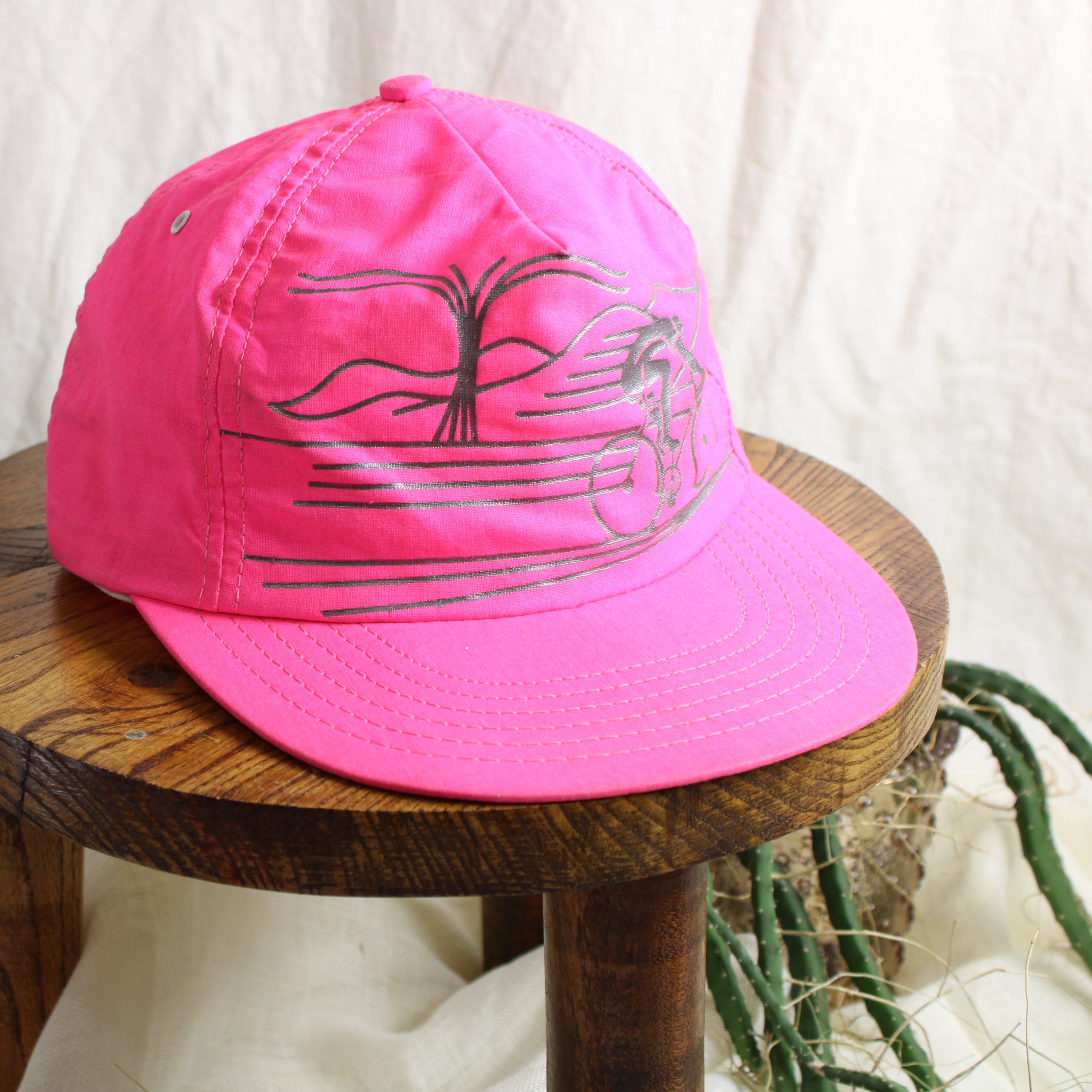 80s made in usa neon pink cycling snapback