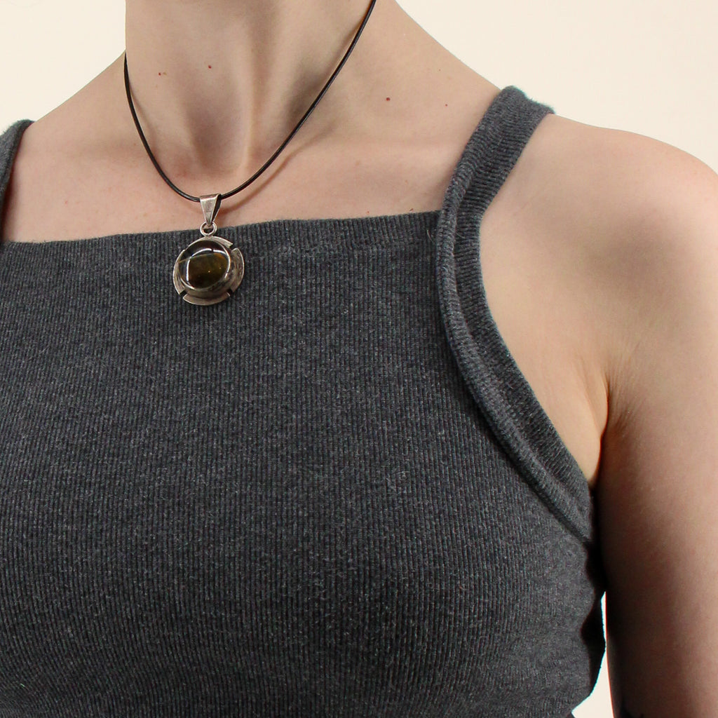 80s sterling taxco tiger’s eye modernist large pendant