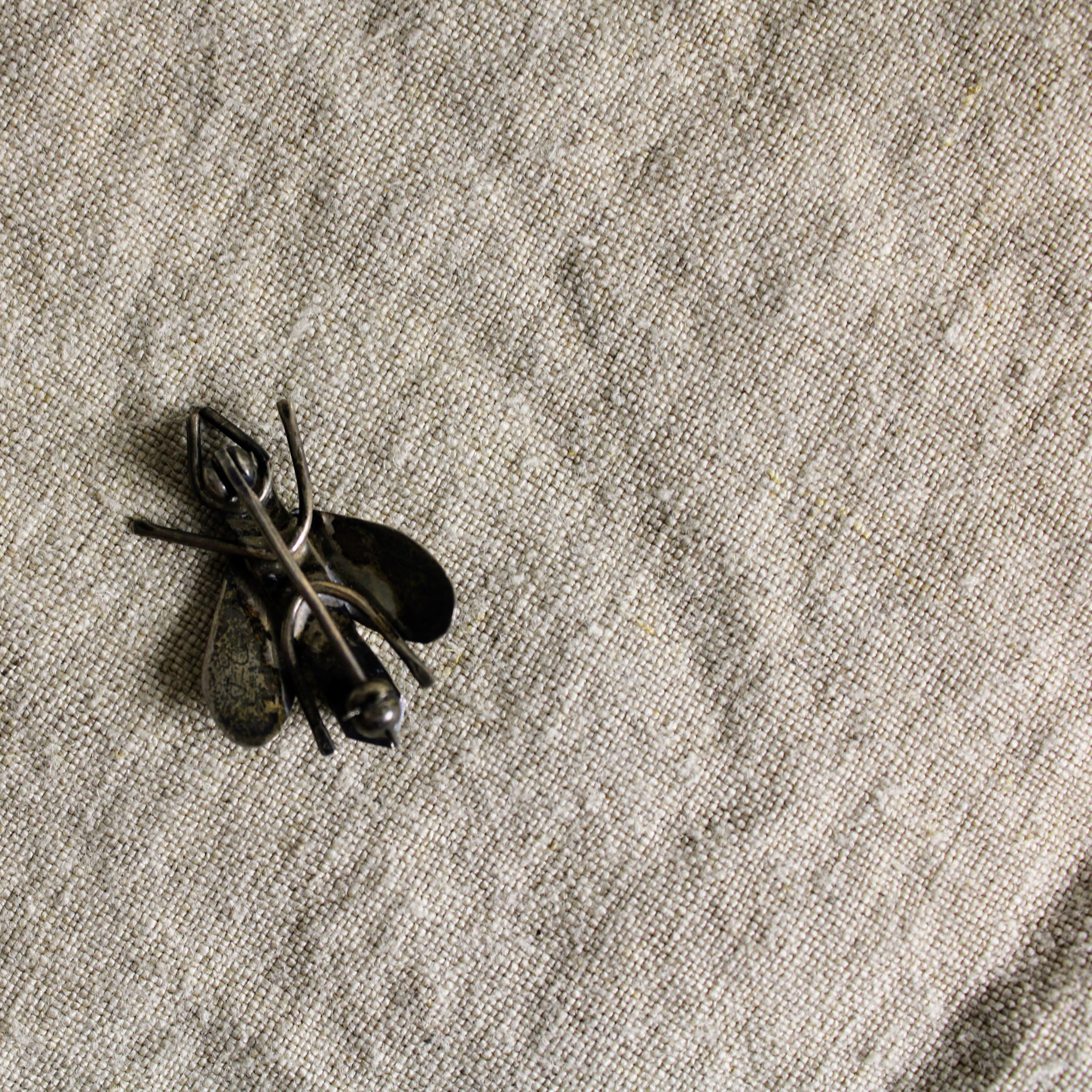 vintage sterling silver fly brooch with turquoise - mid-century southwestern