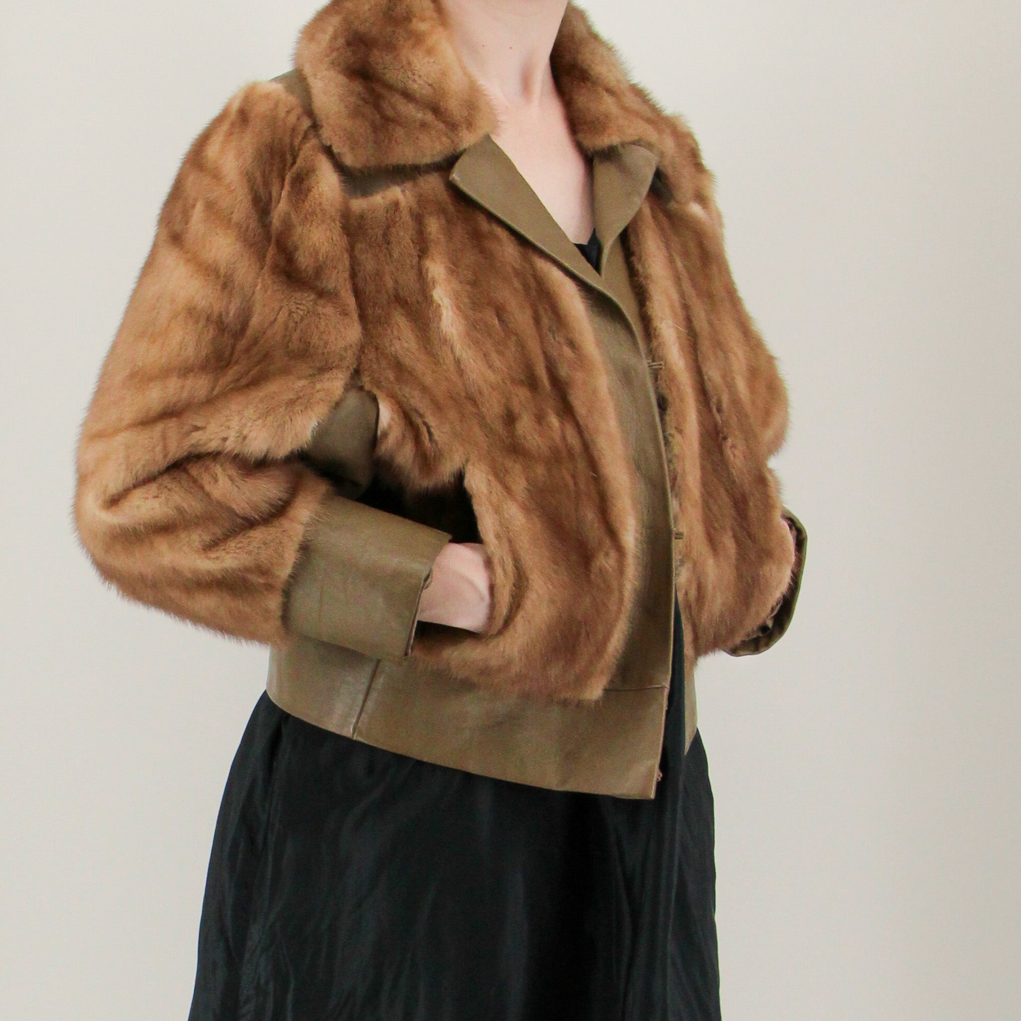70s mink & leather bomber jacket
