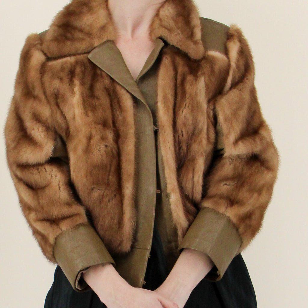 70s mink & leather bomber jacket