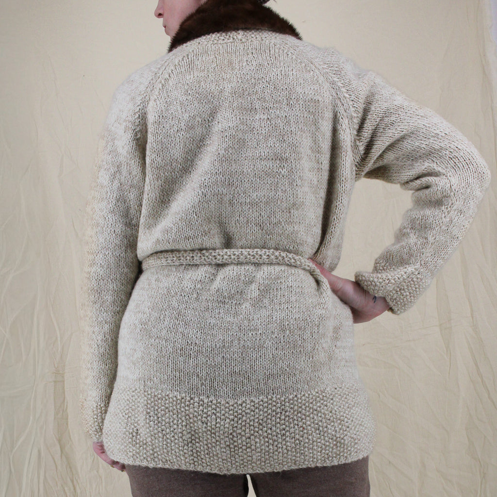 50s handknit wool cardigan with mink fur collar