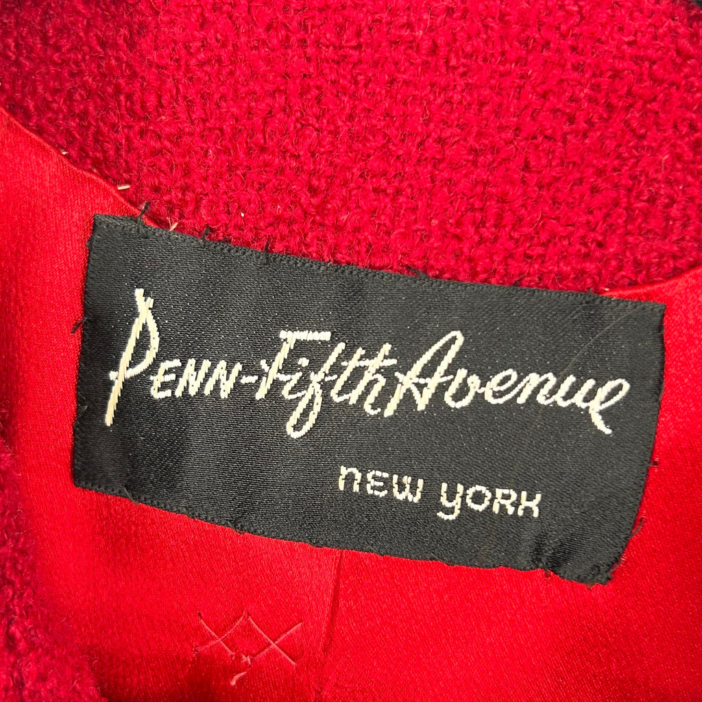 60s penn-fifth avenue red wool jacket with statement collar