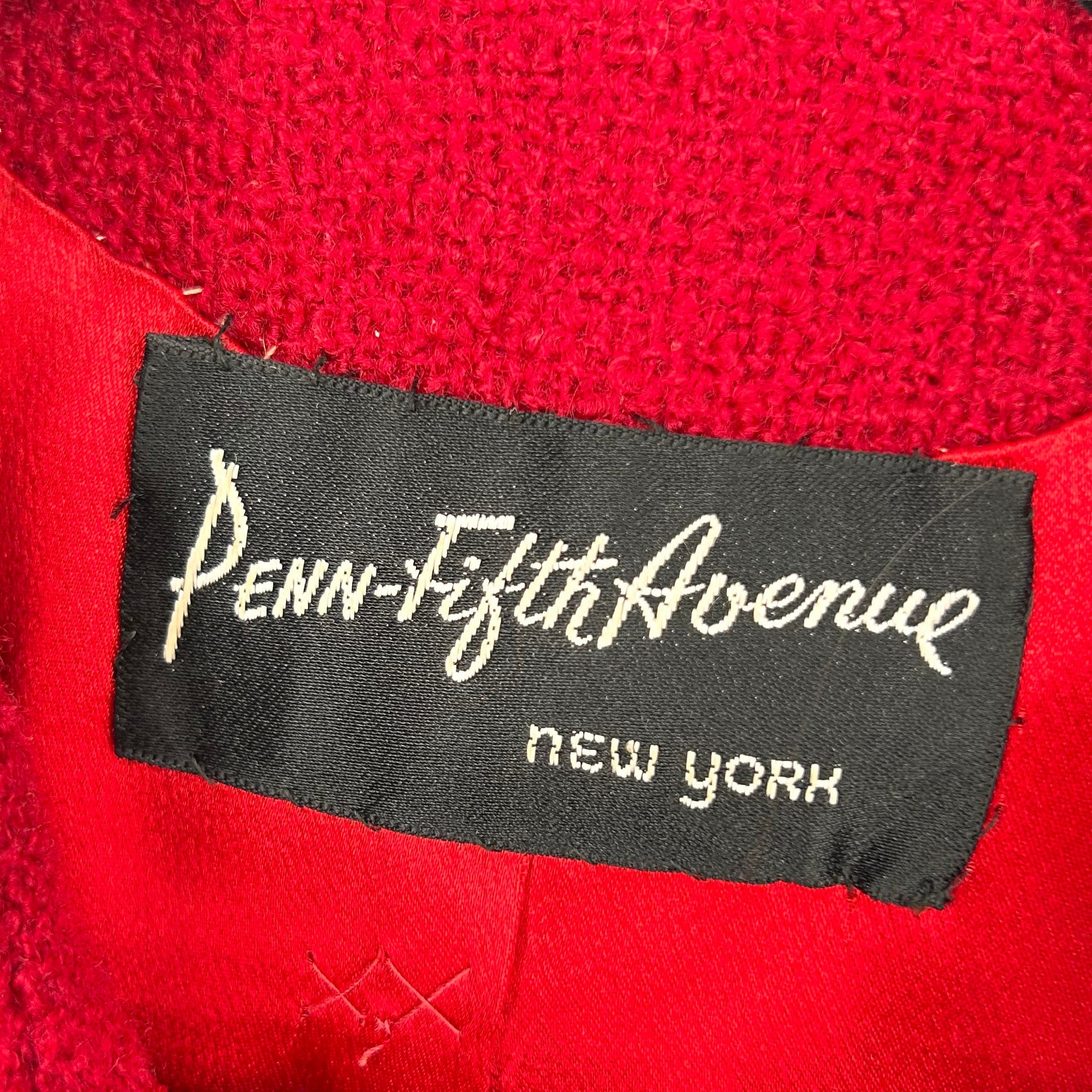 60s penn-fifth avenue red wool jacket with statement collar