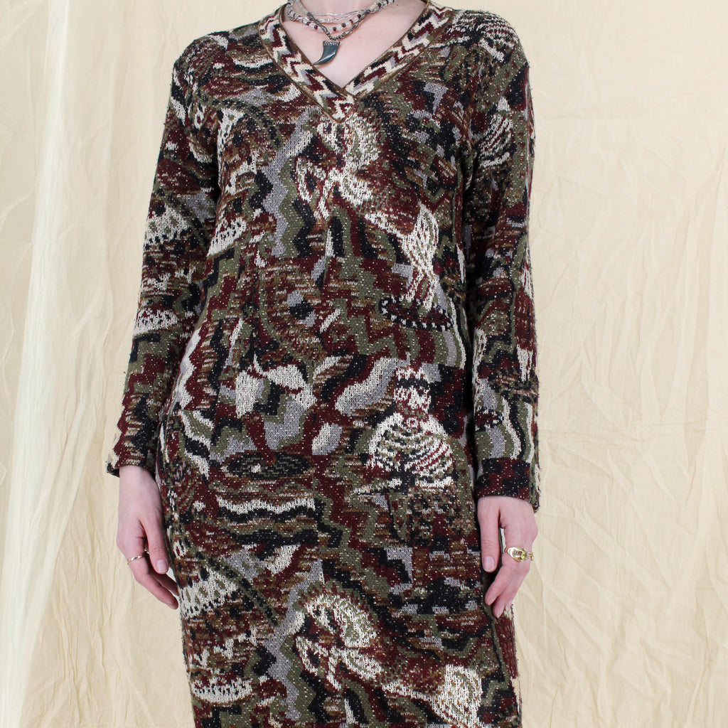 80s missoni intarsia medieval knight and horse knit dress