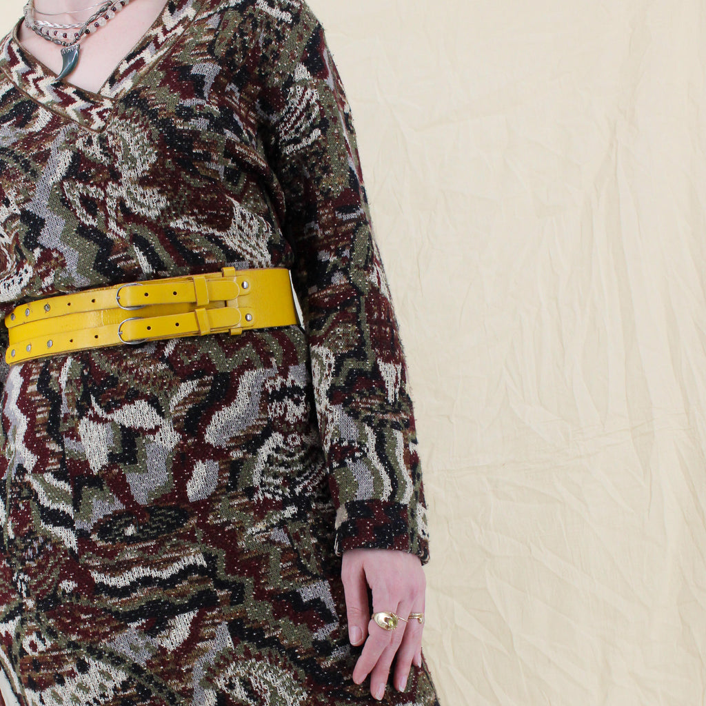 80s missoni intarsia medieval knight and horse knit dress