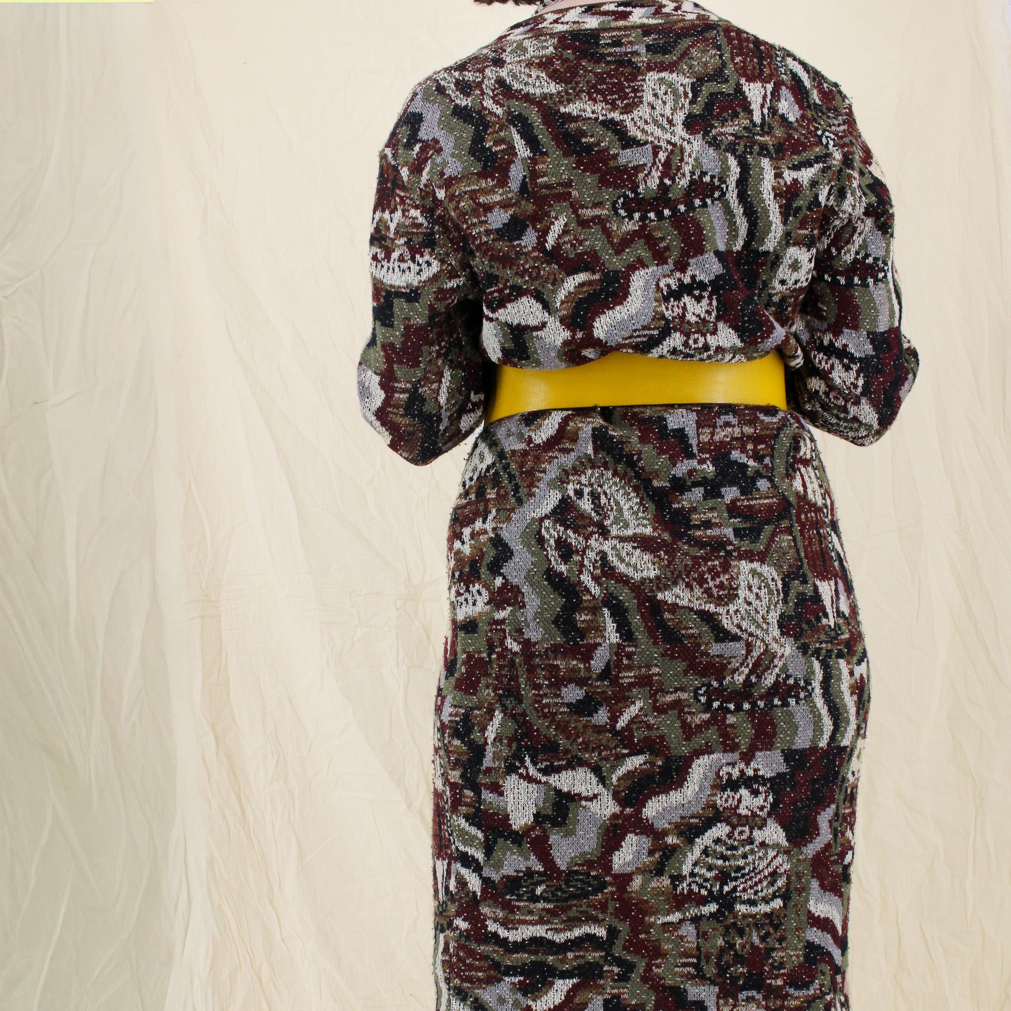 80s missoni intarsia medieval knight and horse knit dress