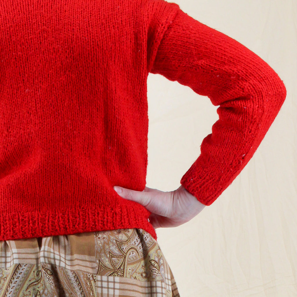 90s handknit tom & jerry red wool sweater