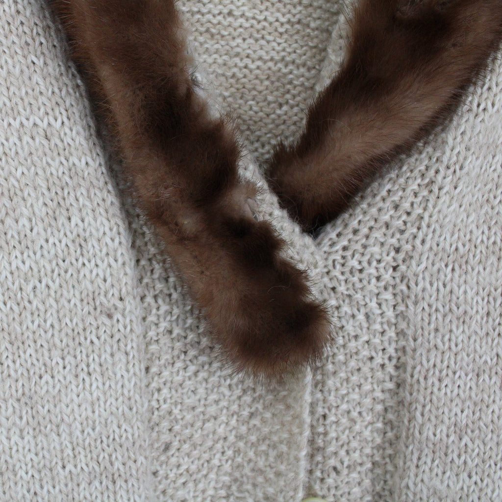 50s handknit wool cardigan with mink fur collar