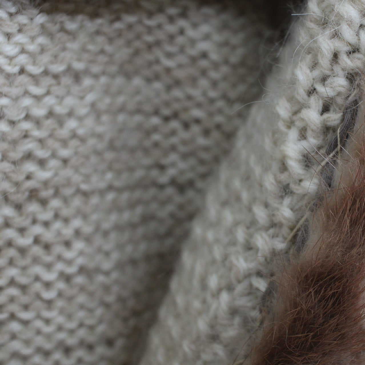 50s handknit wool cardigan with mink fur collar