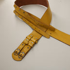 70s yellow wide leather double buckle belt
