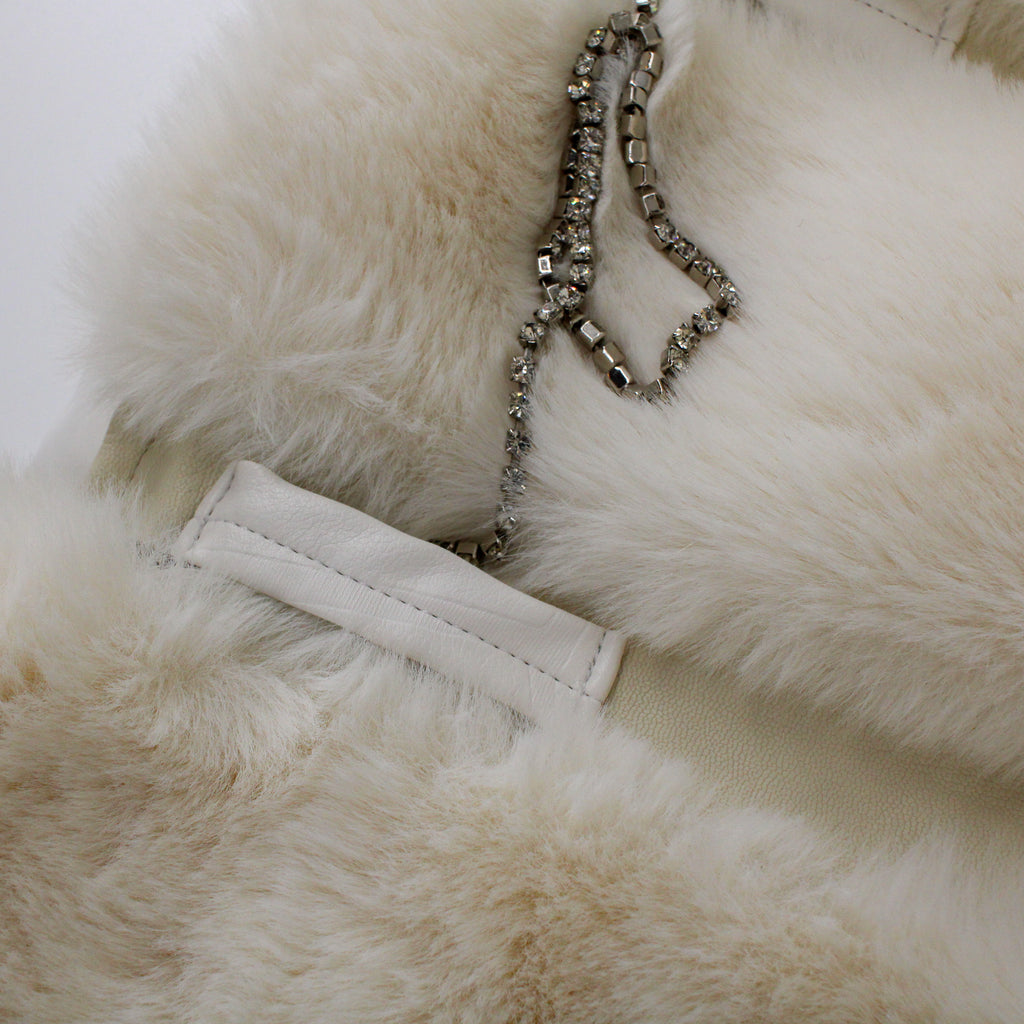 90s ivory faux fur & rhinestone chain bag