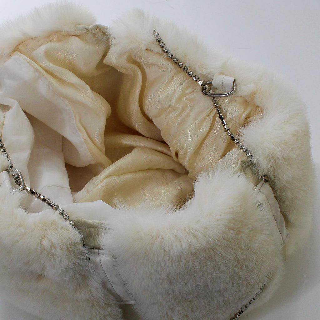 90s ivory faux fur & rhinestone chain bag