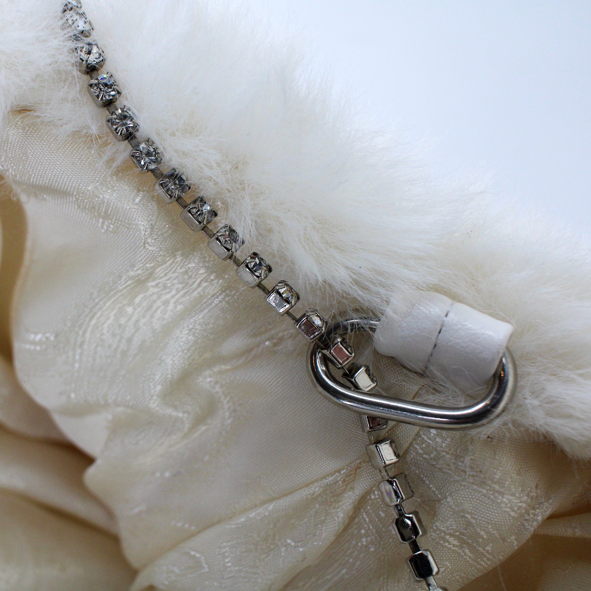 90s ivory faux fur & rhinestone chain bag