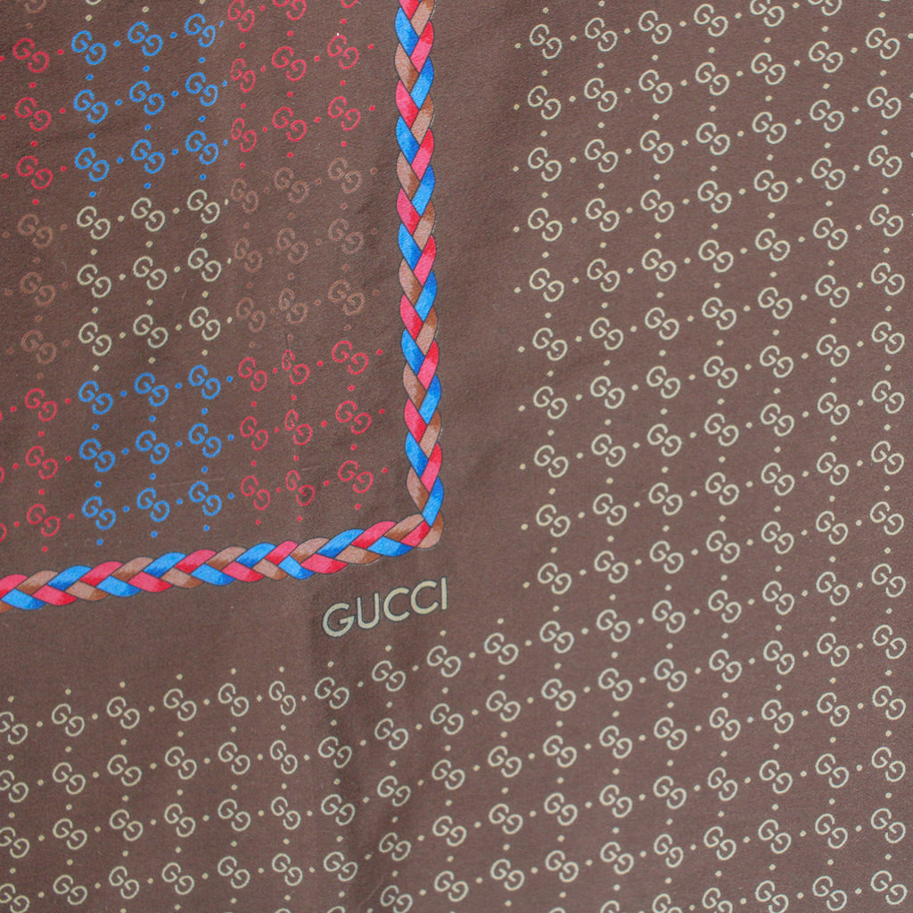 70s gucci gg monogram horsebit silk scarf