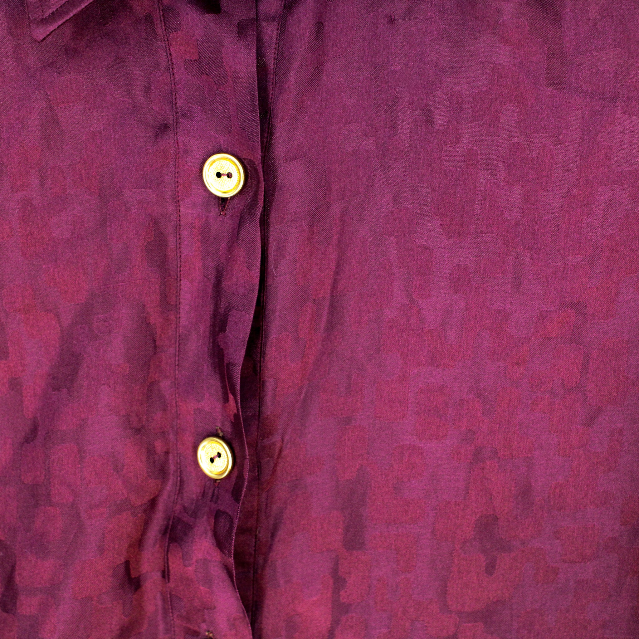 70s burgundy italian silk jacquard shirt dress