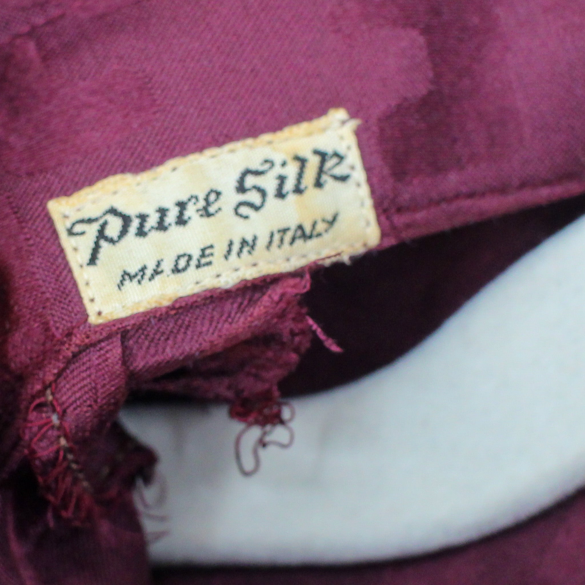 70s burgundy italian silk jacquard shirt dress