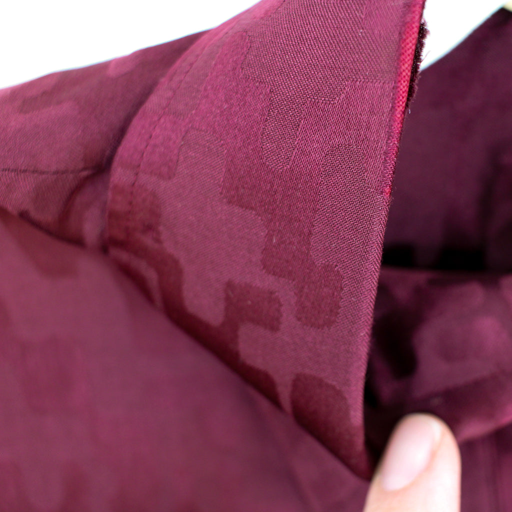 70s burgundy italian silk jacquard shirt dress