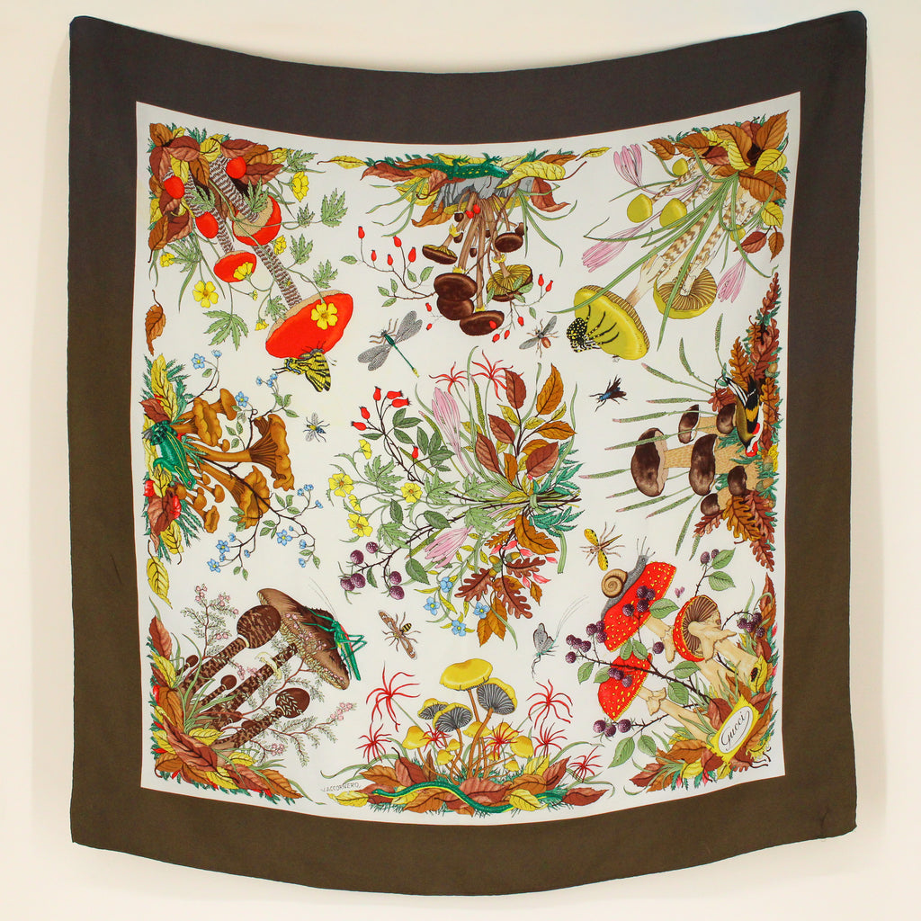 60s gucci funghi botanical silk scarf by vittorio accornero