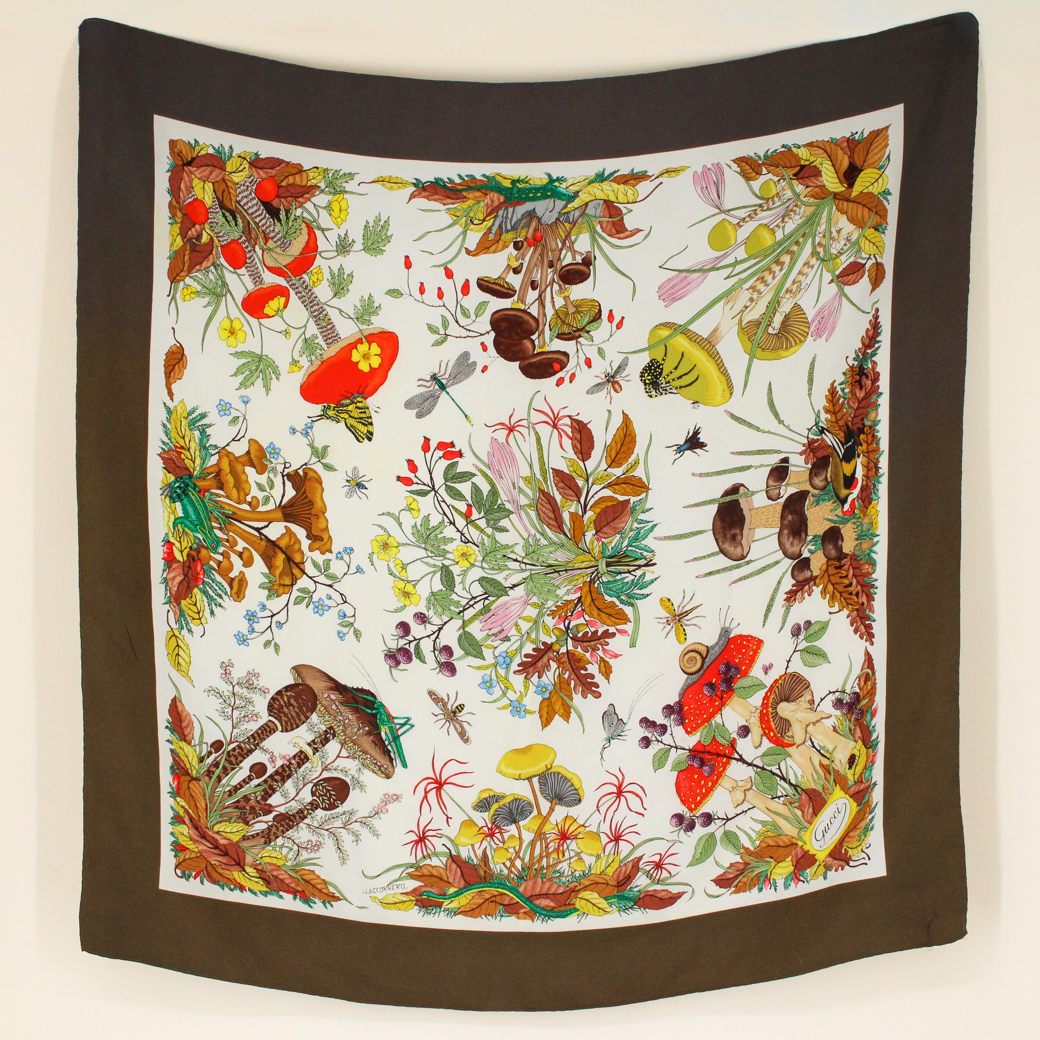 60s gucci funghi botanical silk scarf by vittorio accornero