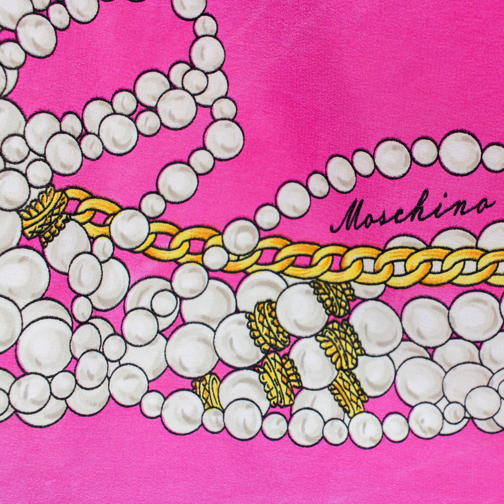 90s moschino “peace & pearls” fuchsia silk scarf