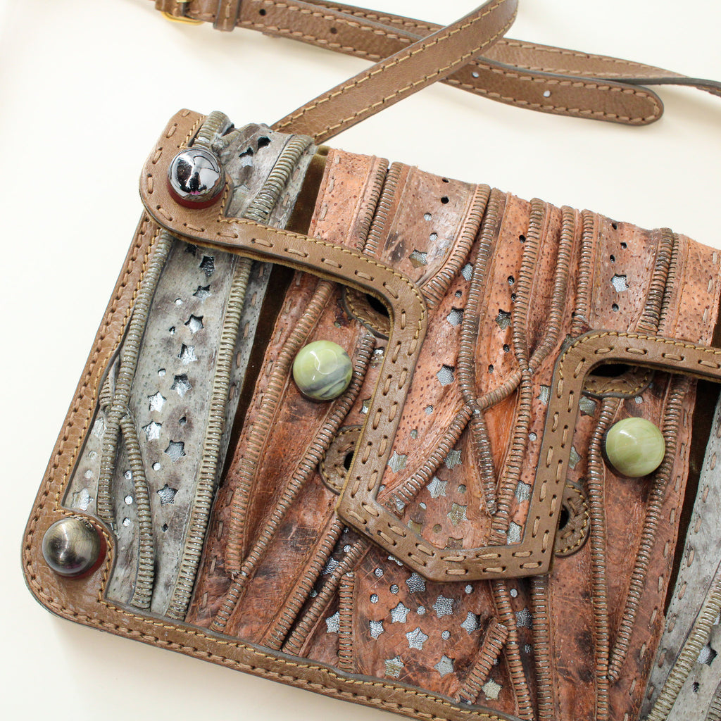 y2k fendi stone patchwork star-cutout crossbody bag or clutch